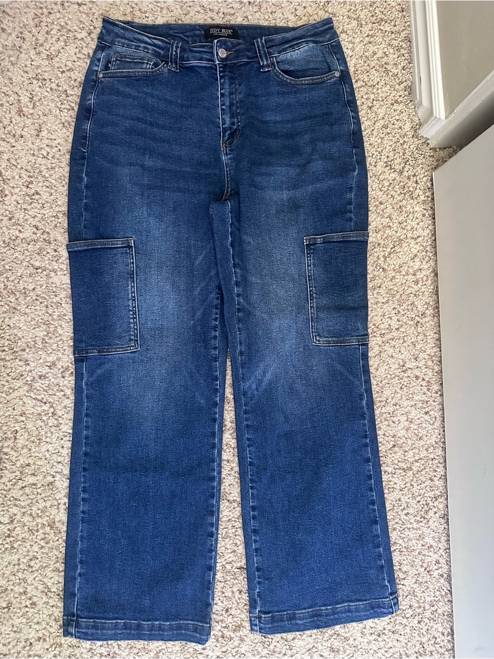 Judy Blue size 14W Wide Leg Cargo Jeans in Dark Blue - Women's Comfort Fit - Picture 4 of 7